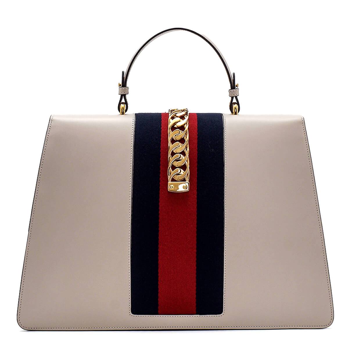 Gucci - White Leather Maxi Sylvie Top Handle Bag